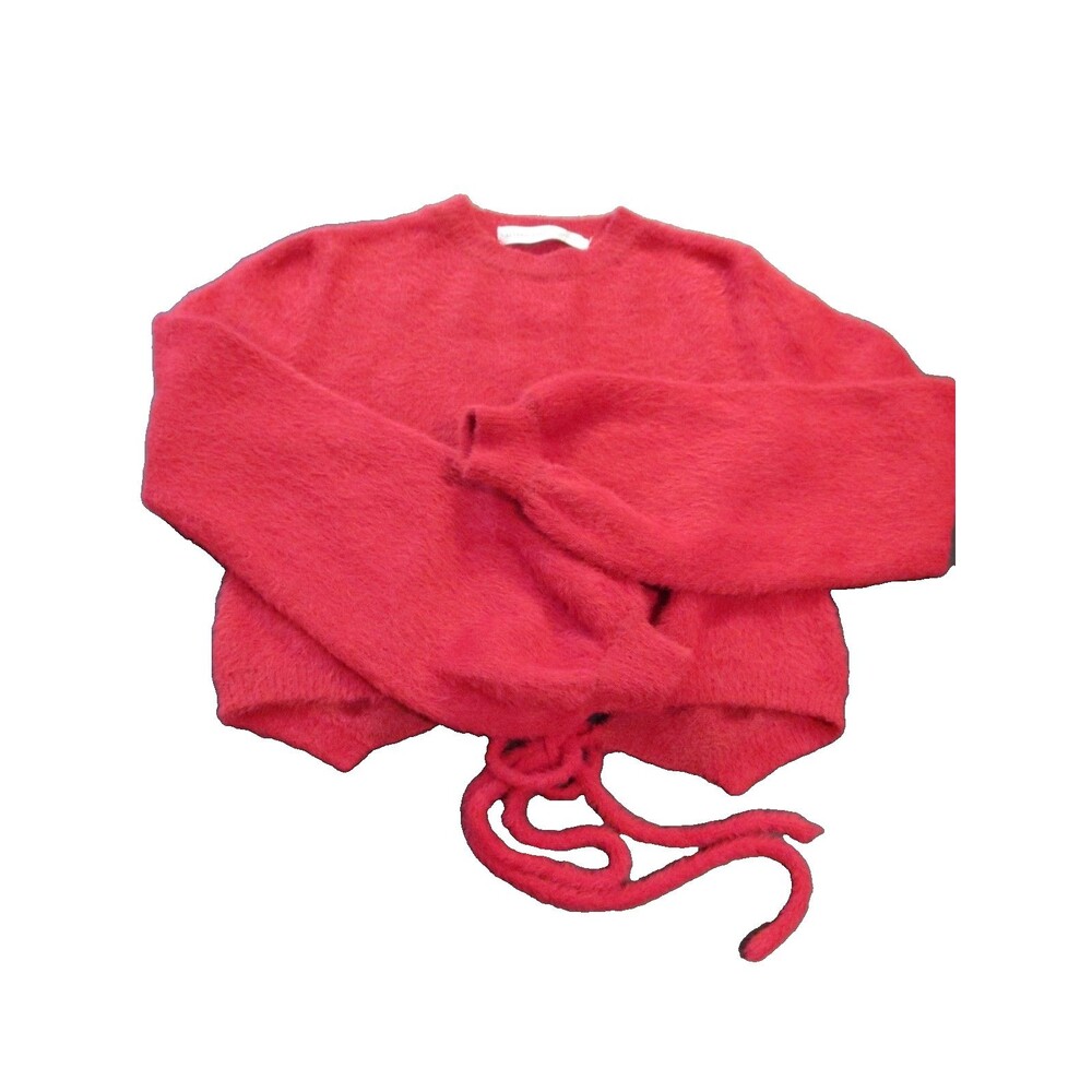 Altar’d State Fuzzy Eyelash Cropped Sweater Raspberry XS Pre‑Owned Tie back